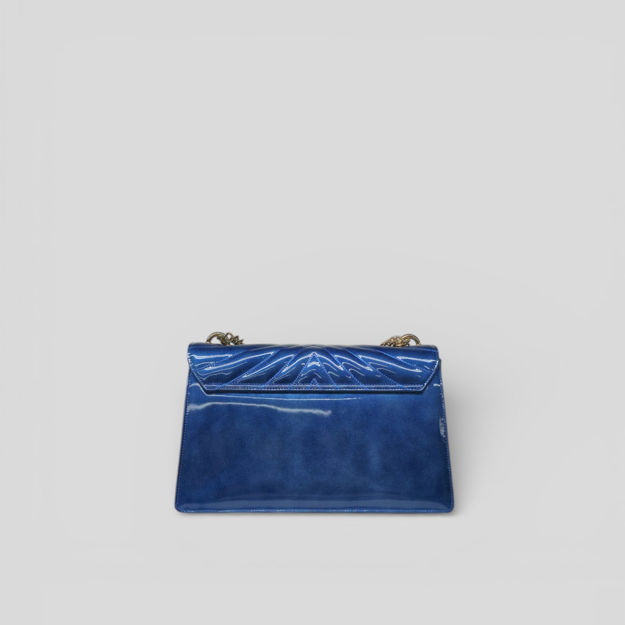 Borsa a spalla LEA in vernice grease blu oceano