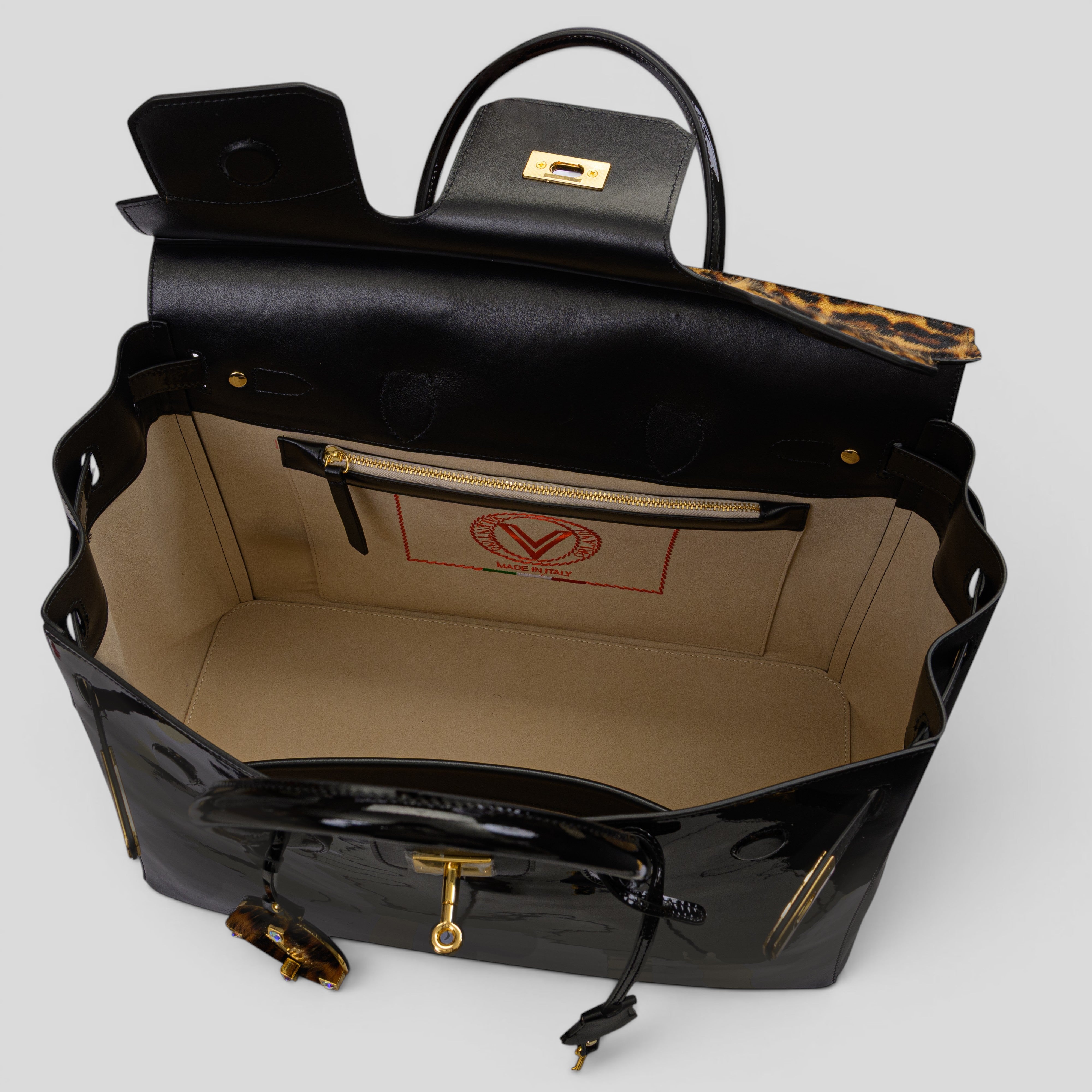 Borsa tote ELODY in cavallino maculato e vernice nera