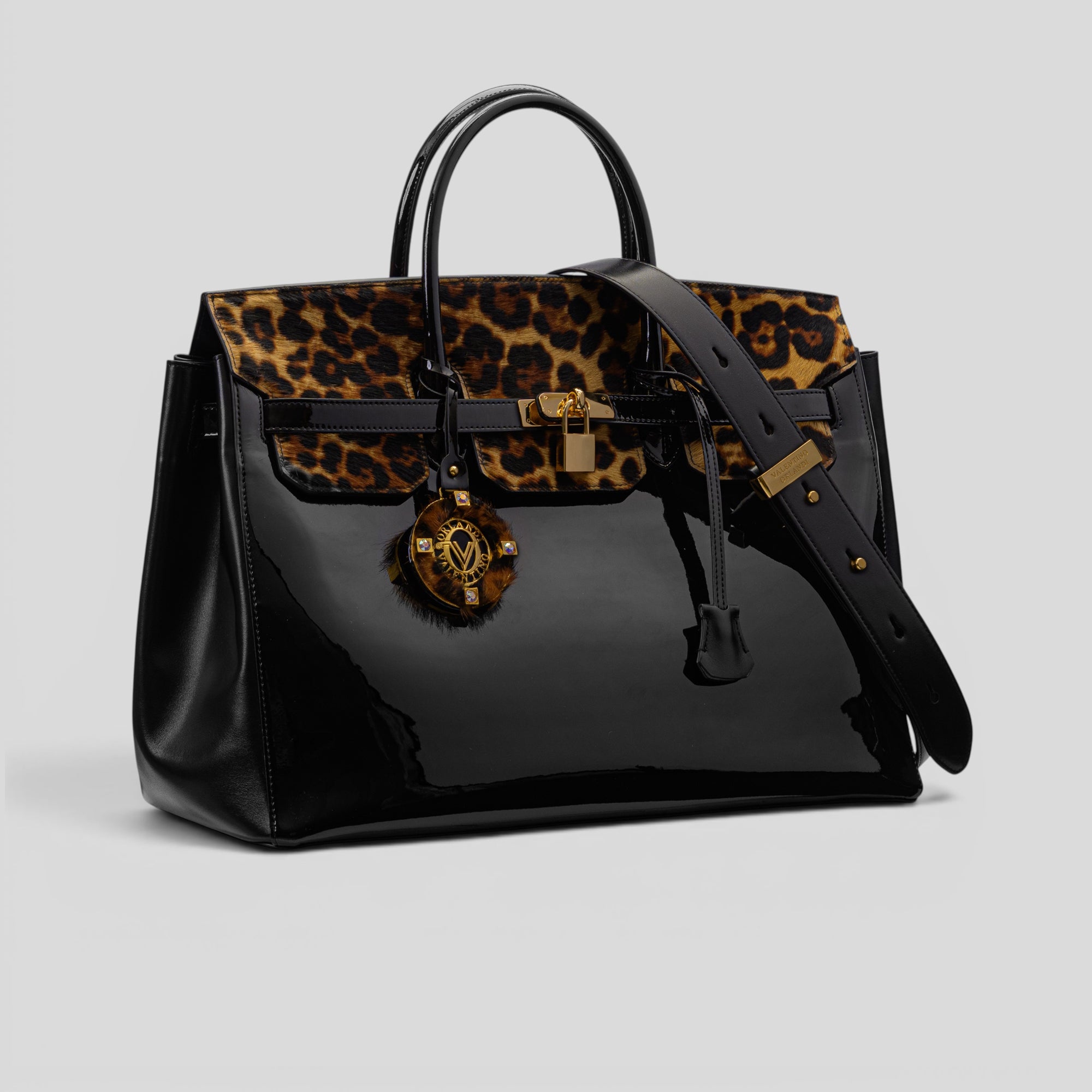 Borsa tote ELODY in cavallino maculato e vernice nera
