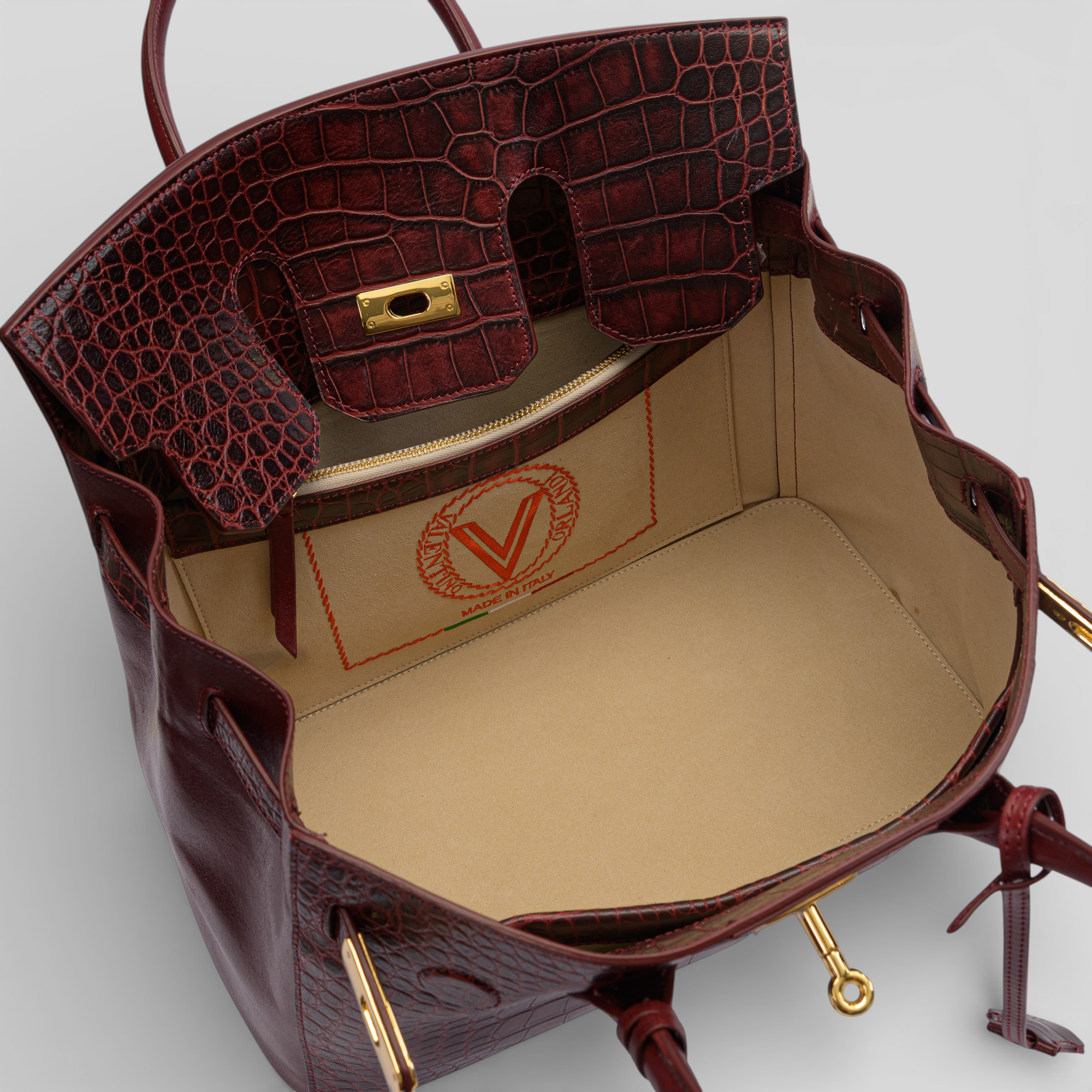 Brosa tote media LUXURY in vitello stampa cocco bordeaux