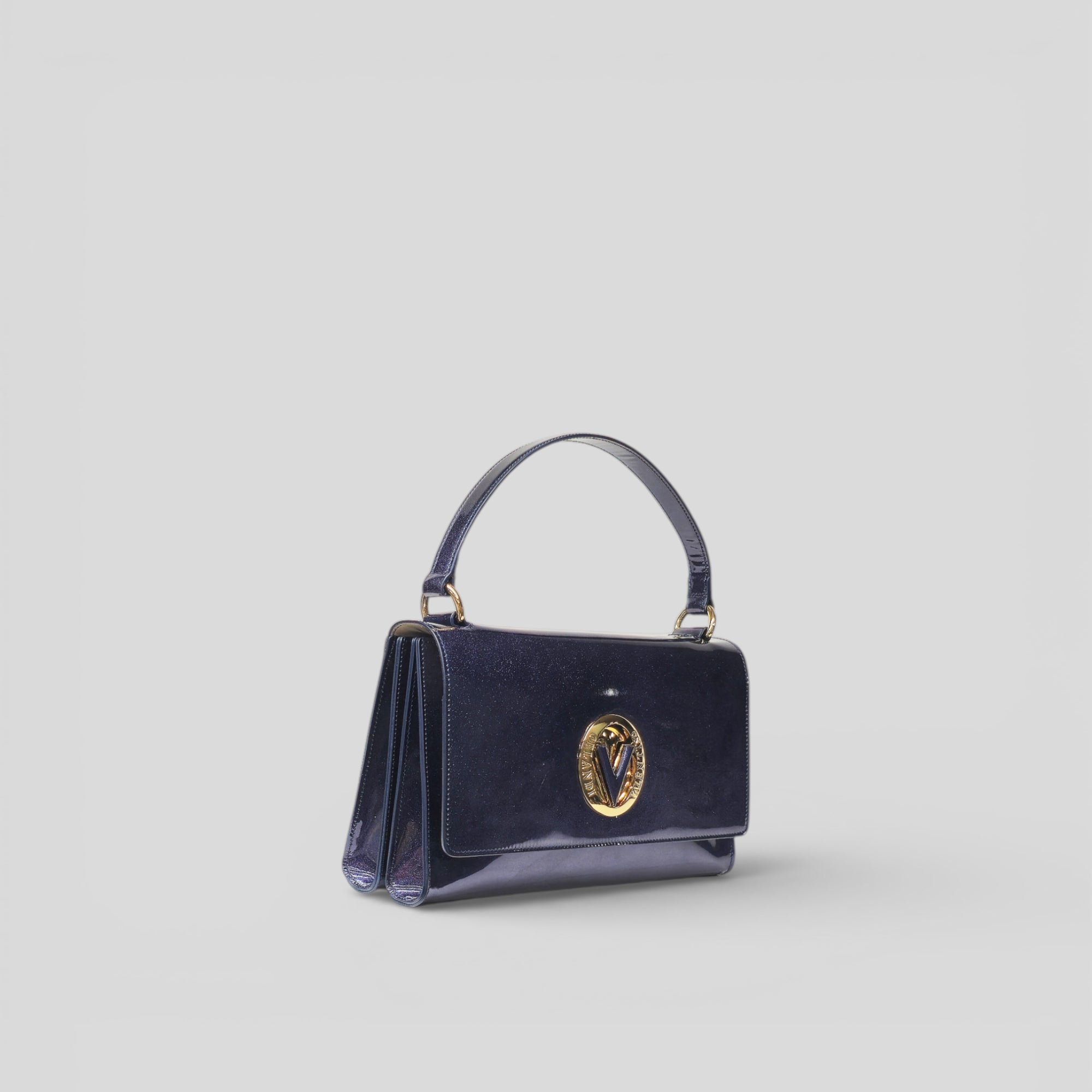 Borsa a mano DUSHON in vernice grease blu oceano