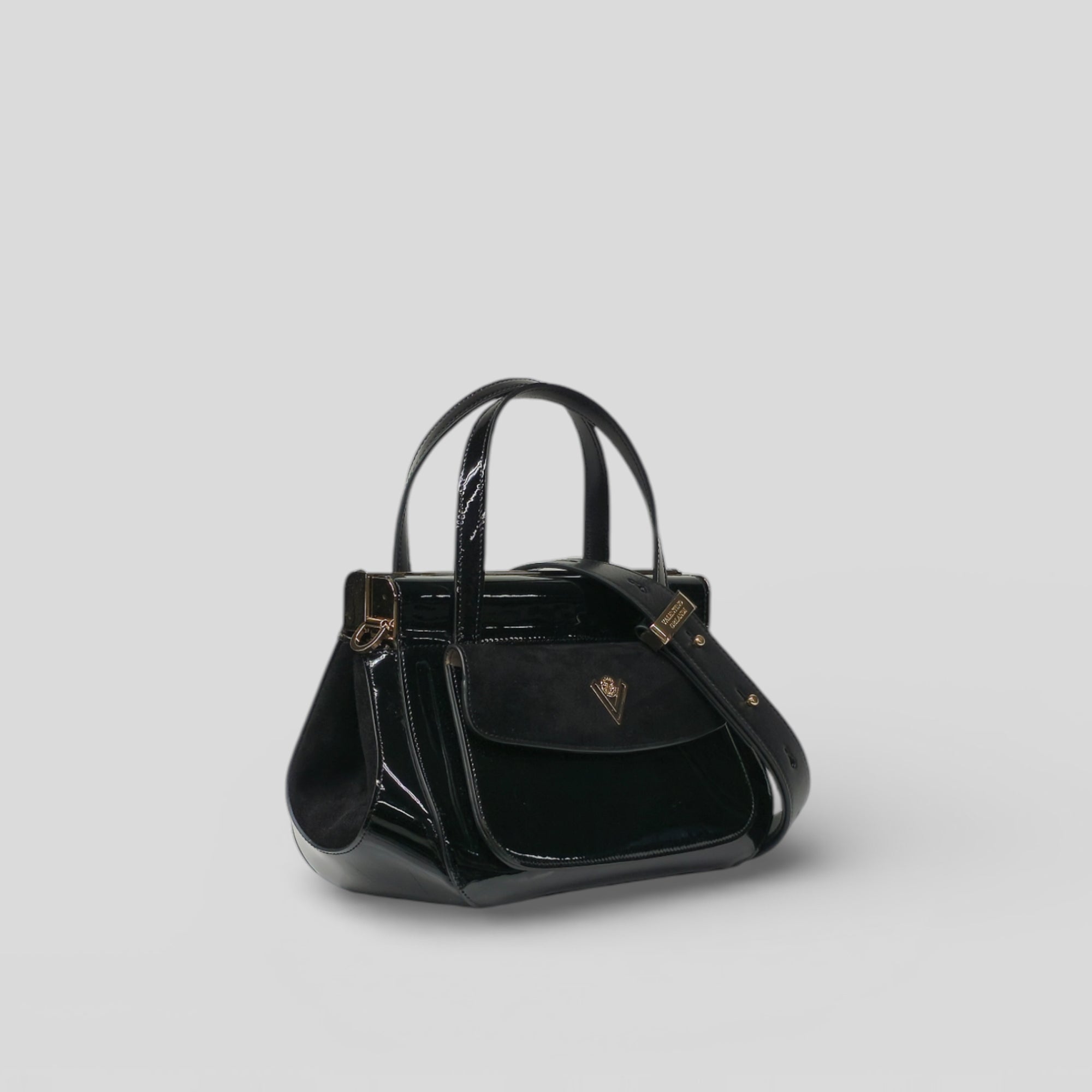 Borsa a mano KATIA in vernice e camoscio nero