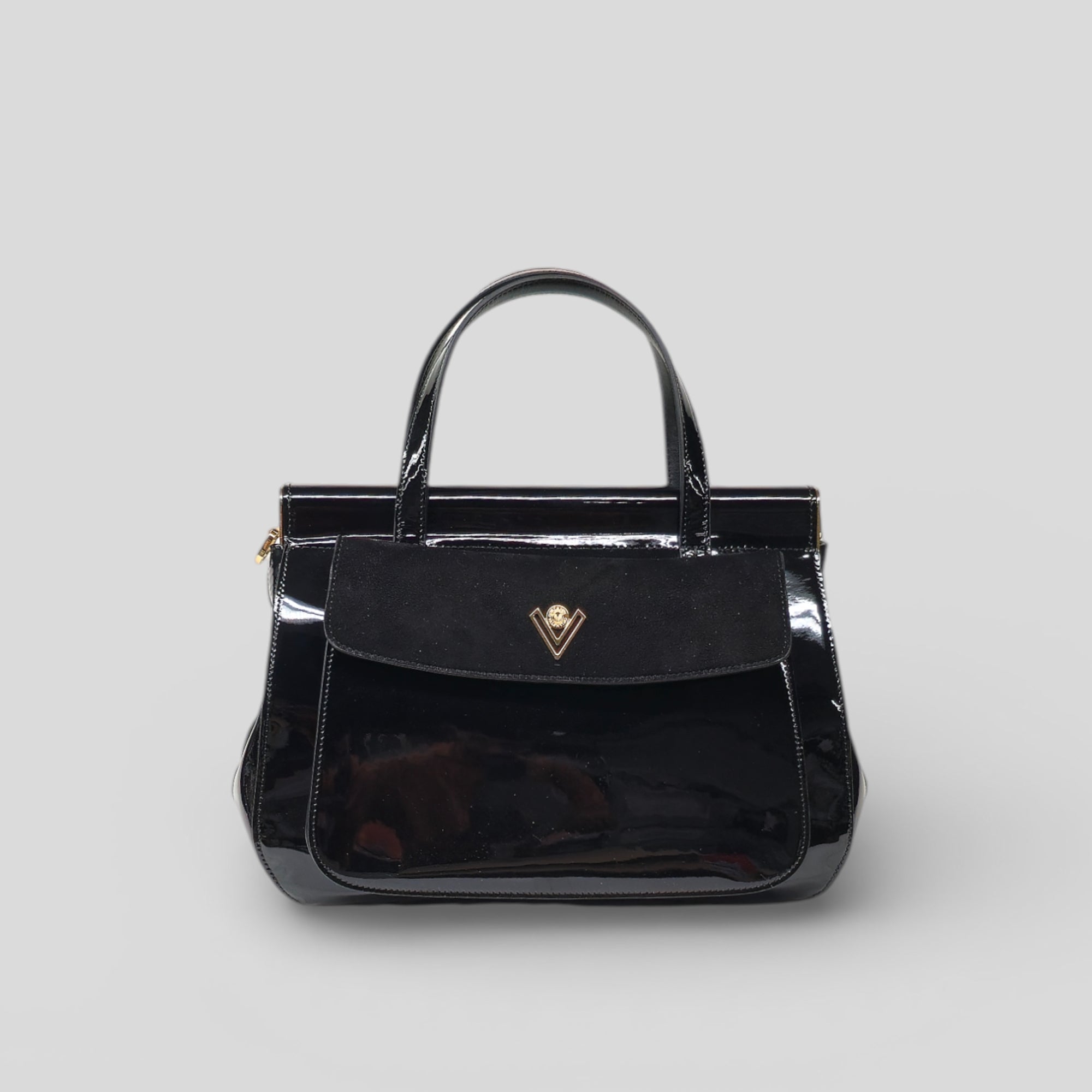 Borsa a mano grande KATIA in vernice e camoscio nero